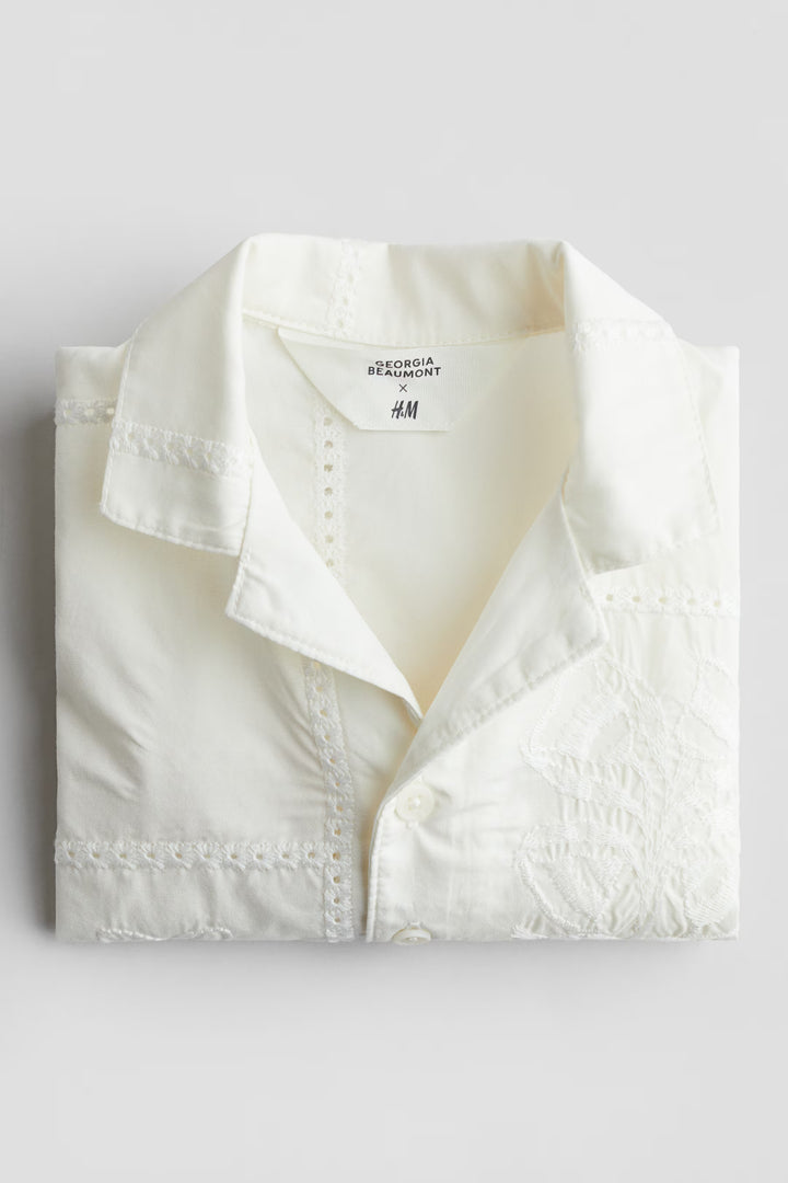 H&M Embroidery-Detail Cotton Shirt