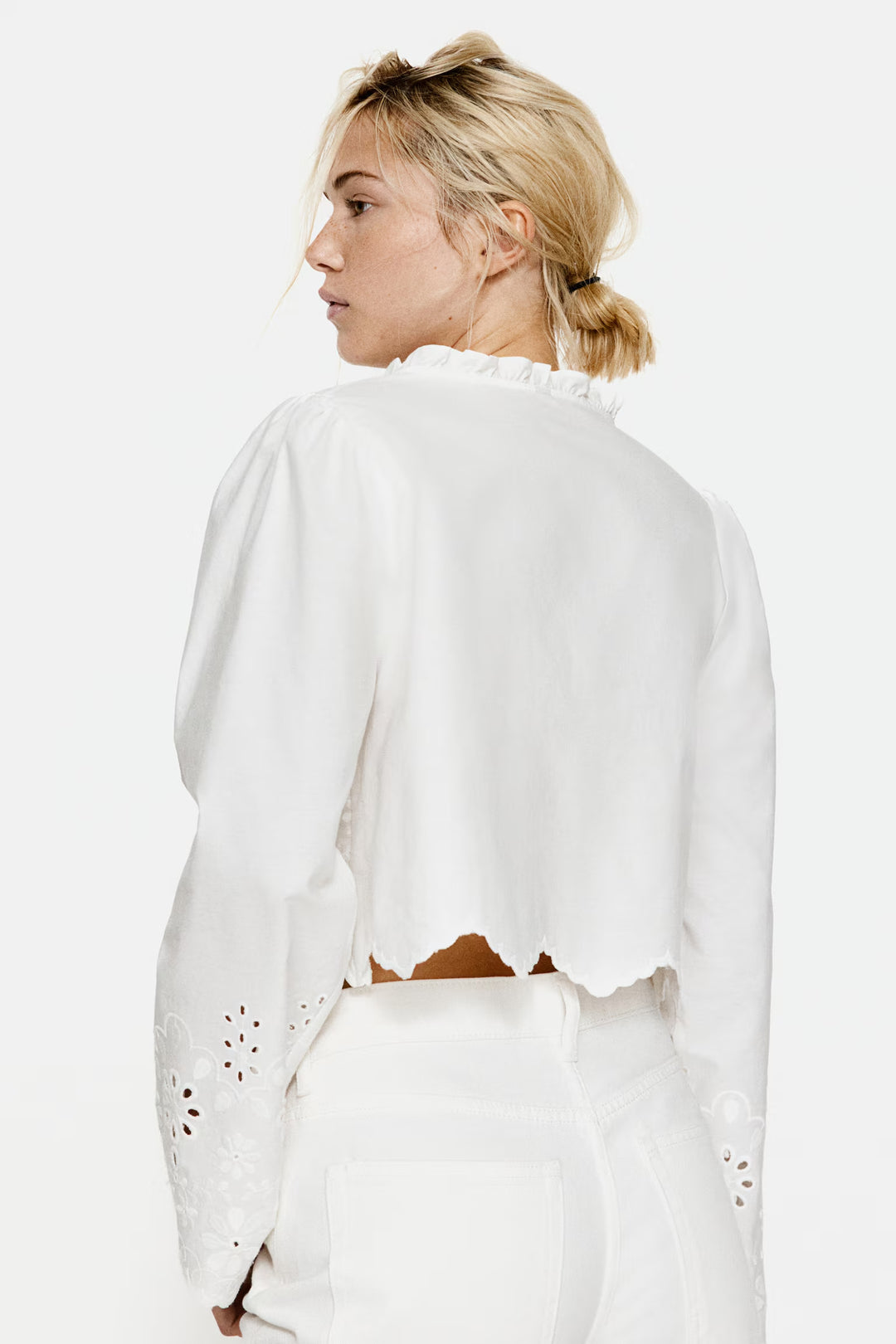 H&M Cotton Blouse with Eyelet Embroidery