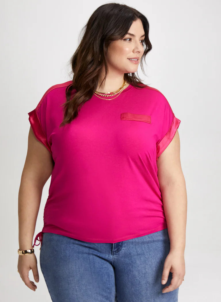 LAURA Solid T-Shirt with Satin Details