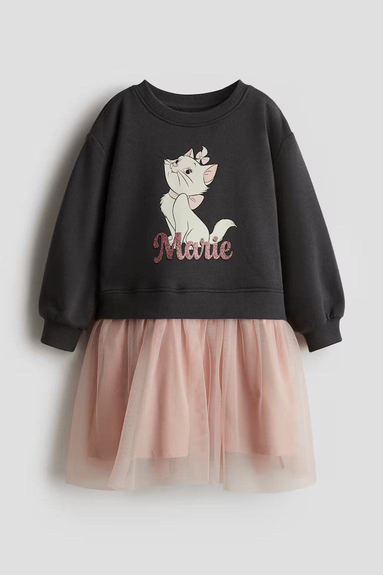 H&M Printed Sweatshirt Dress with Tulle Skirt