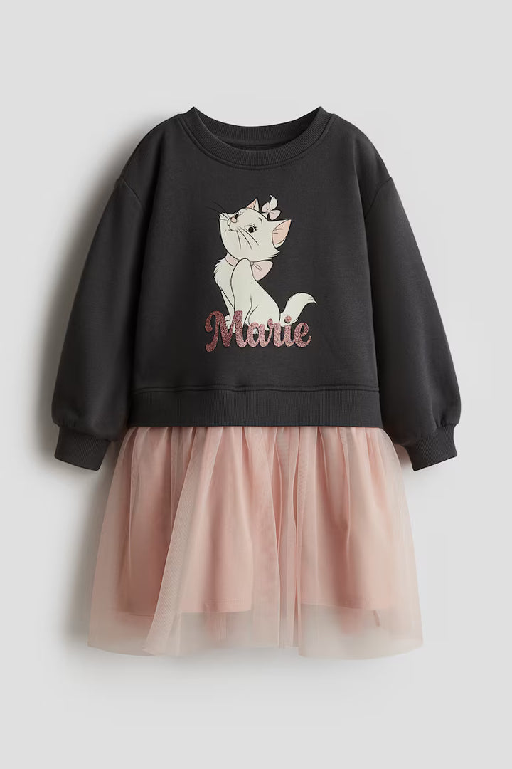 H&M Printed Sweatshirt Dress with Tulle Skirt