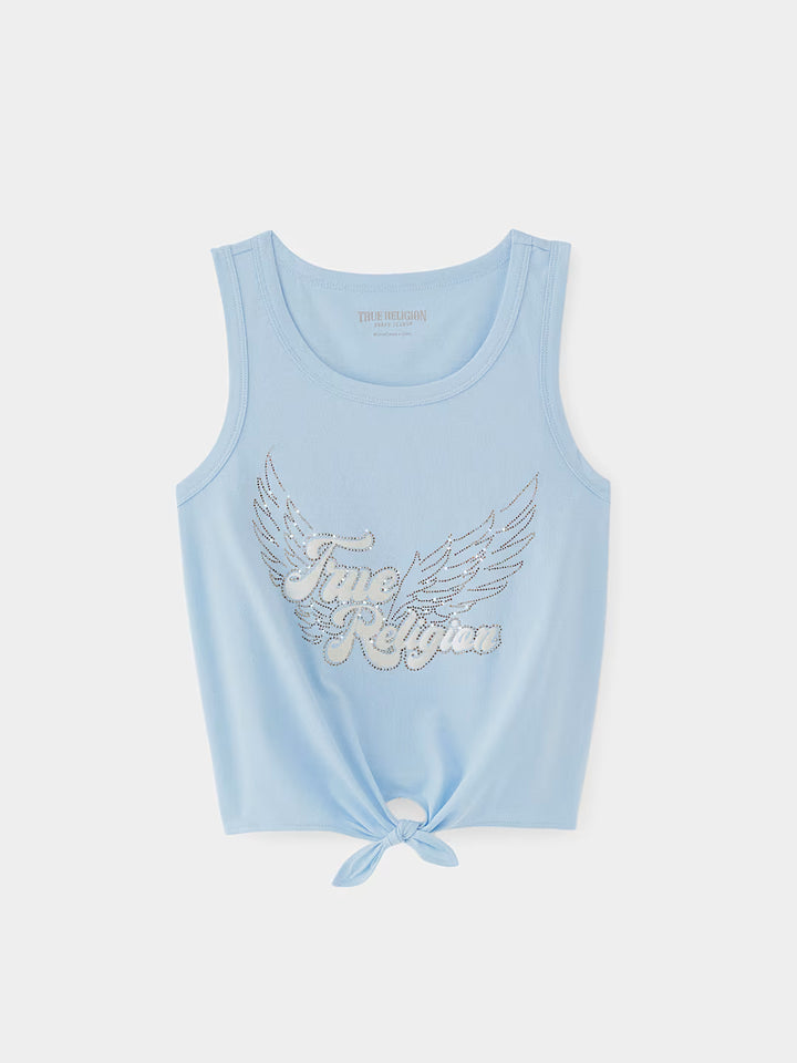 TRUE RELIGION GIRLS IRIDESCENT WINGED LOGO TIE TANK TOP
