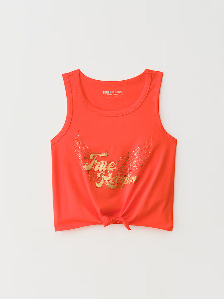TRUE RELIGION GIRLS IRIDESCENT WINGED LOGO TIE TANK TOP