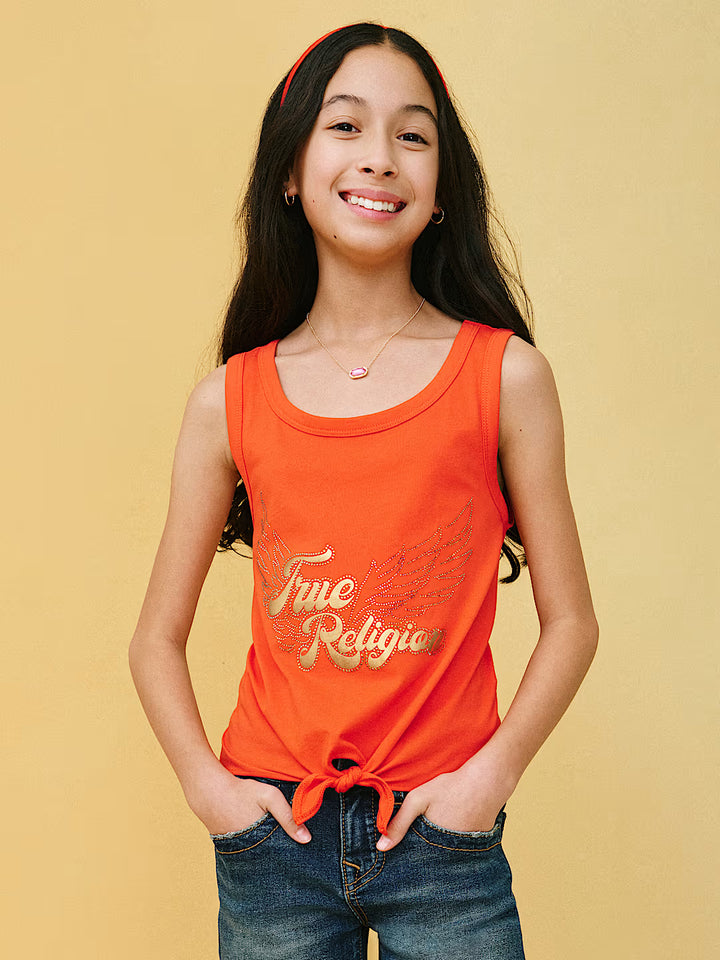 TRUE RELIGION GIRLS IRIDESCENT WINGED LOGO TIE TANK TOP