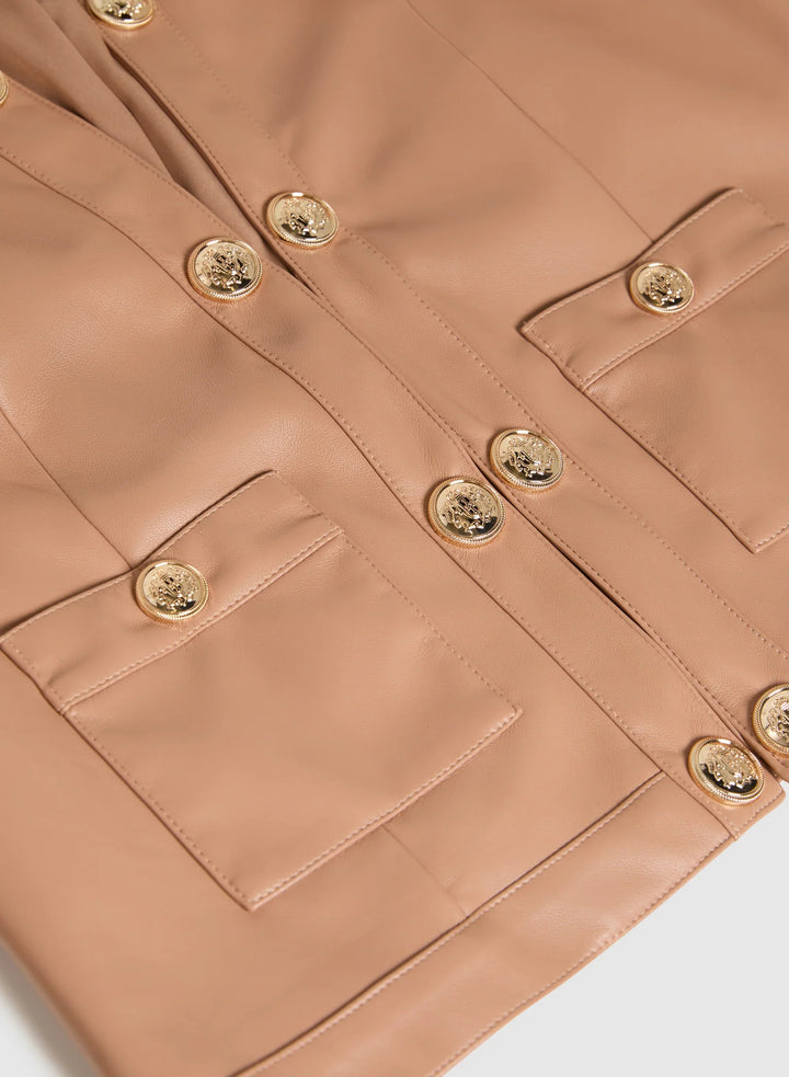 LAURA Collarless Vegan Leather Jacket