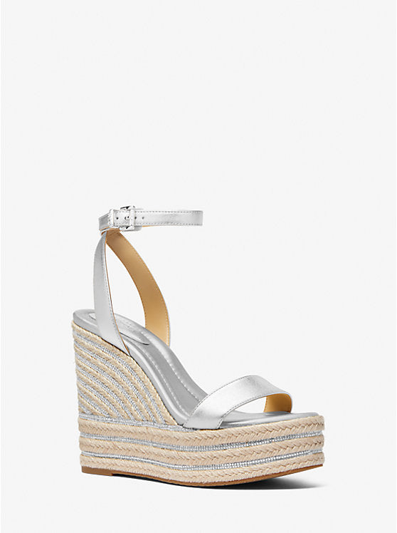 Michael Kors Leighton Metallic Leather Wedge Sandal - Sliver