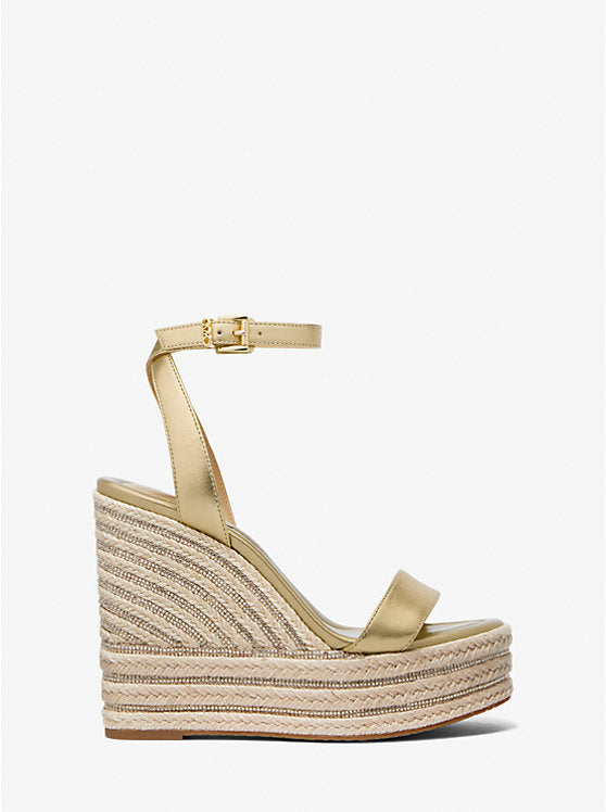 Michael Kors Leighton Metallic Leather Wedge Sandal - Pale Gold