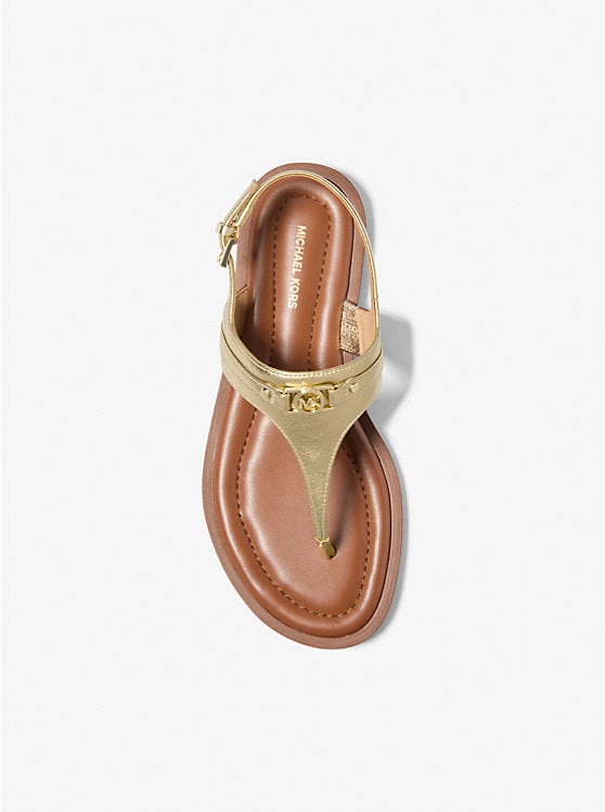 Michael Kors Mandy Metallic Leather T-Strap Sandal