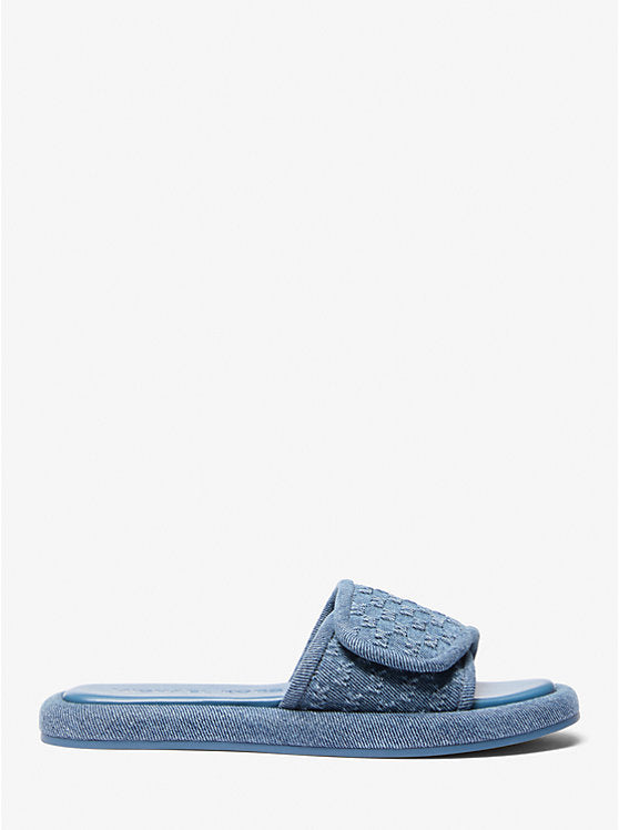 Michael Kors Suki Logo Embossed Denim Slide Sandal