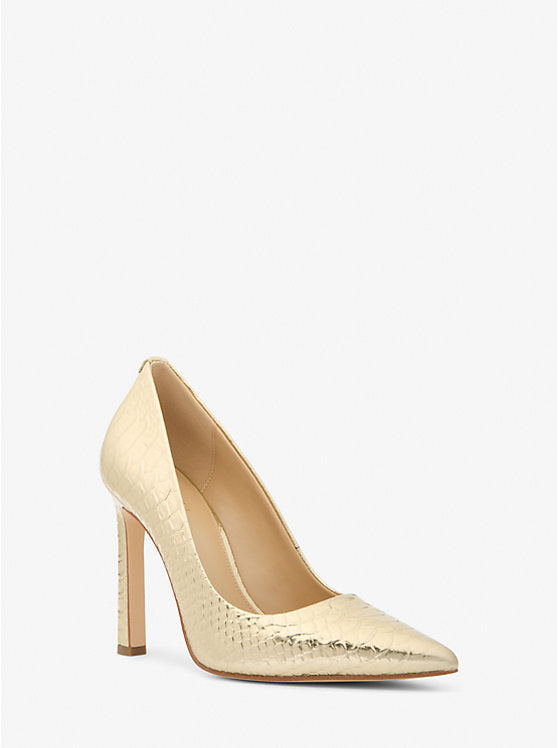 Michael Kors Amara Metallic Snake Embossed Leather Pump
