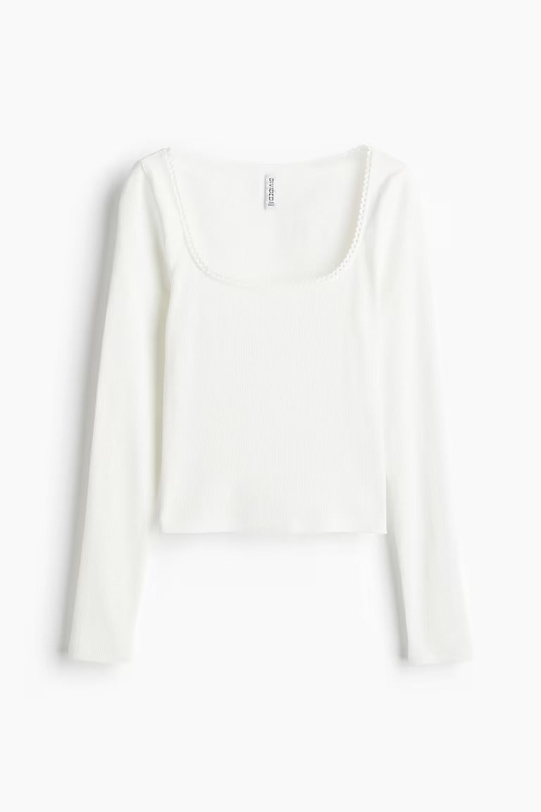 H&M Picot-Trimmed Cotton Top
