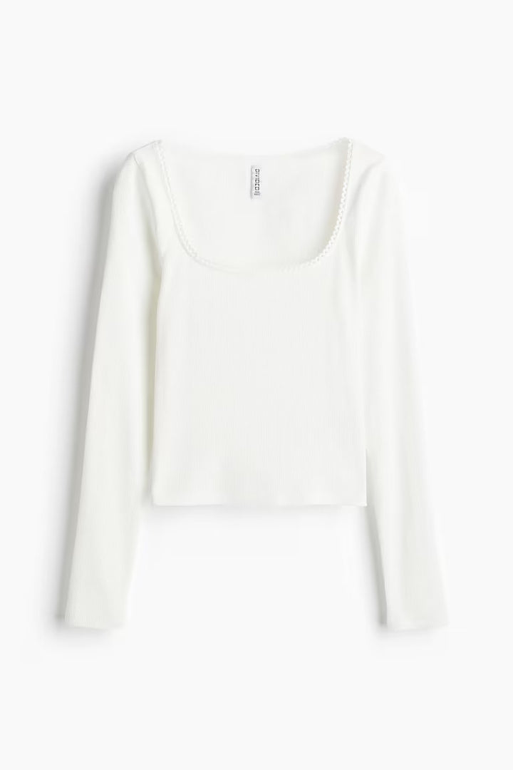 H&M Picot-Trimmed Cotton Top