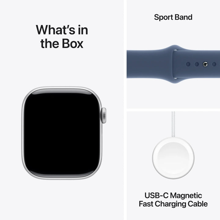 Apple Watch Series 10 GPS + Cellular 46mm Silver Aluminum Case with Denim Sport Band - S/M