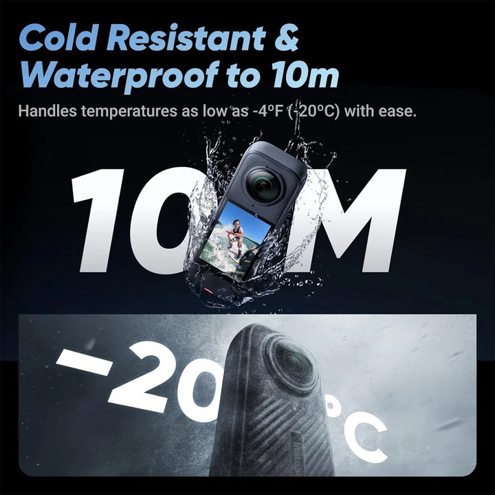 Insta360 CINSABMA X4 360 Camera 284752: Tiny 2.7K Action Cam, Hands-Free POV, Waterproof Bundle with 3 YR CPS Enhanced Protection Pack, 128GB Memory Card, All-In-1 Surf Kit & Compact Power Grip
