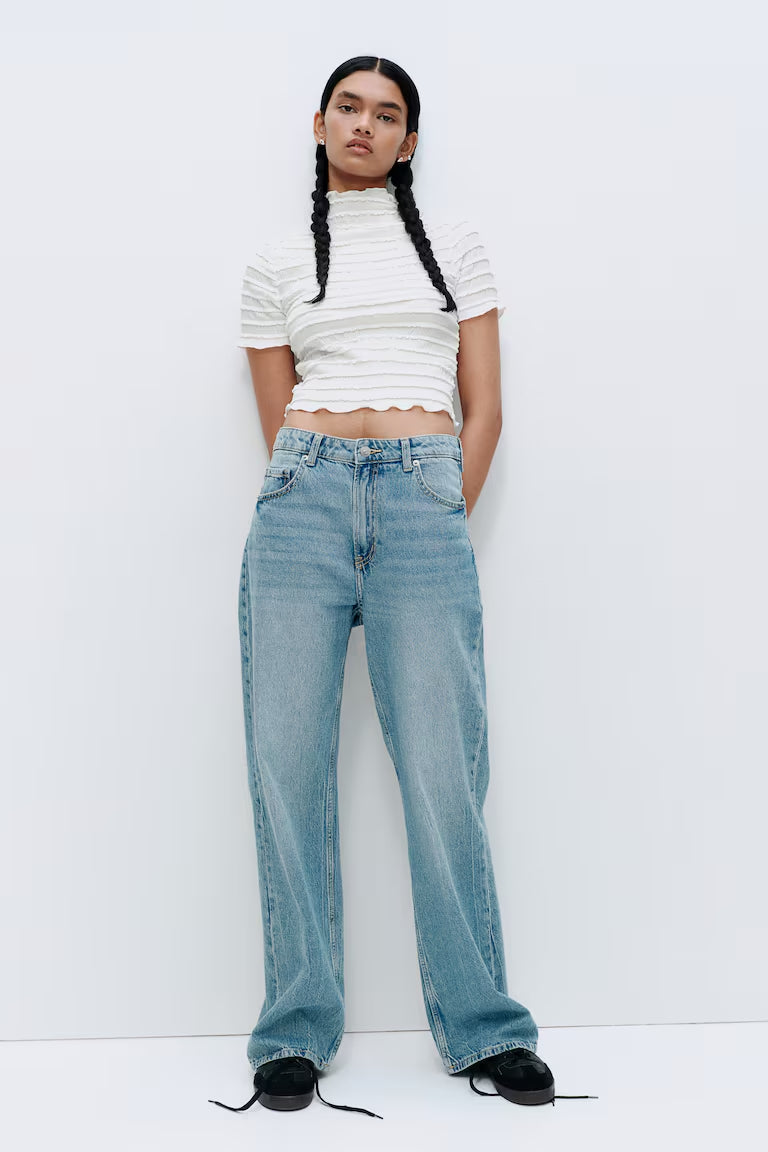 H&M SMOCKED TOP WITH OVERLOCKED TRIM