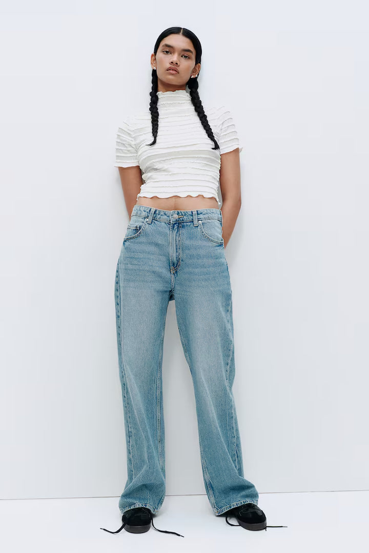 H&M SMOCKED TOP WITH OVERLOCKED TRIM