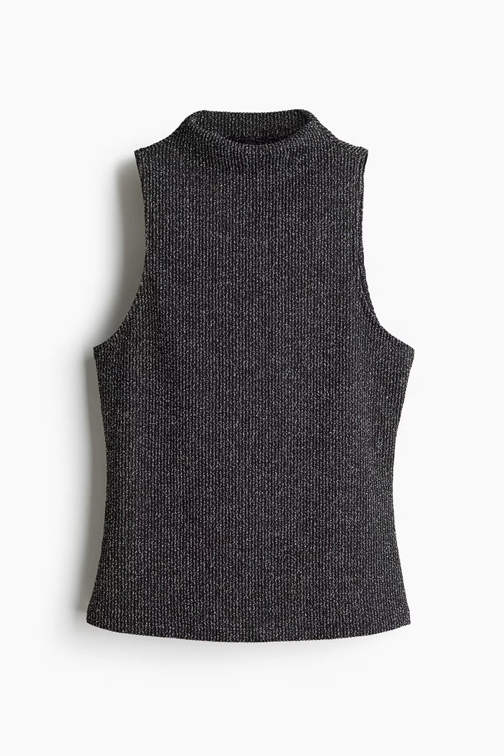 H&M Glittery Mock Turtleneck Sleeveless Top