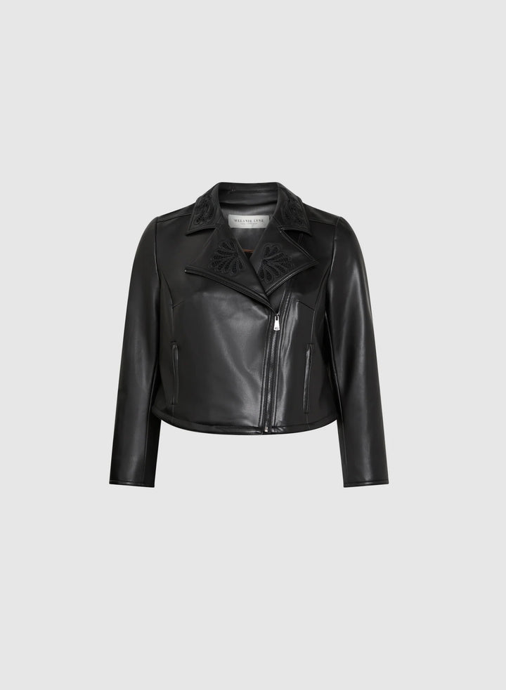 LAURA Melanie Lyne - Embroidered Vegan Leather Jacket