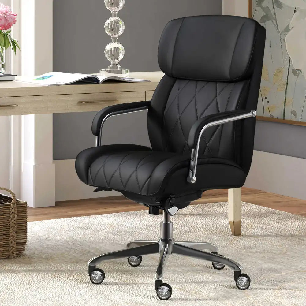 Lazboy Sutherland Quilted Leather Office Chair, Jet Black