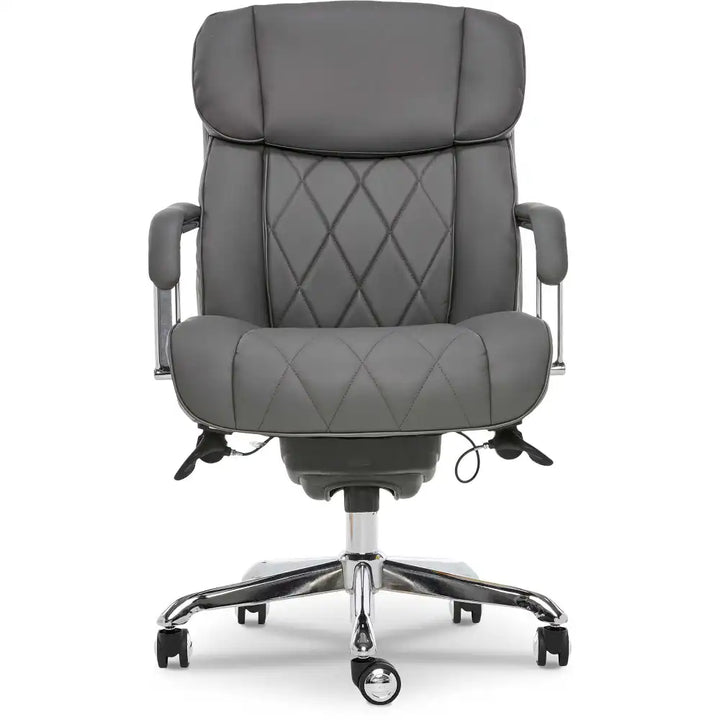 Lazboy Sutherland Quilted Leather Office Chair, Moon Rock Grey