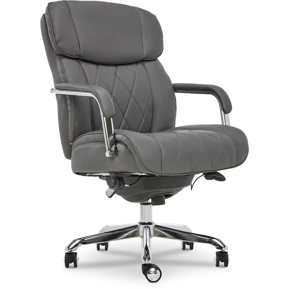 Lazboy Sutherland Quilted Leather Office Chair, Moon Rock Grey