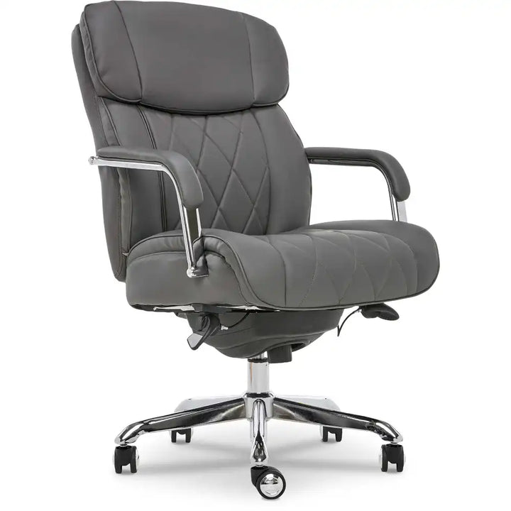 Lazboy Sutherland Quilted Leather Office Chair, Moon Rock Grey