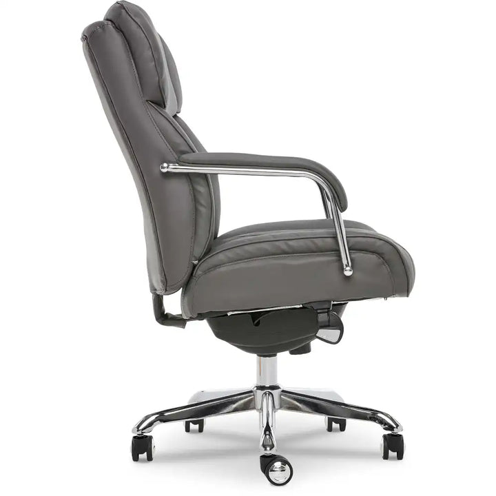 Lazboy Sutherland Quilted Leather Office Chair, Moon Rock Grey