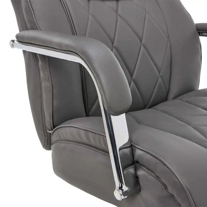 Lazboy Sutherland Quilted Leather Office Chair, Moon Rock Grey