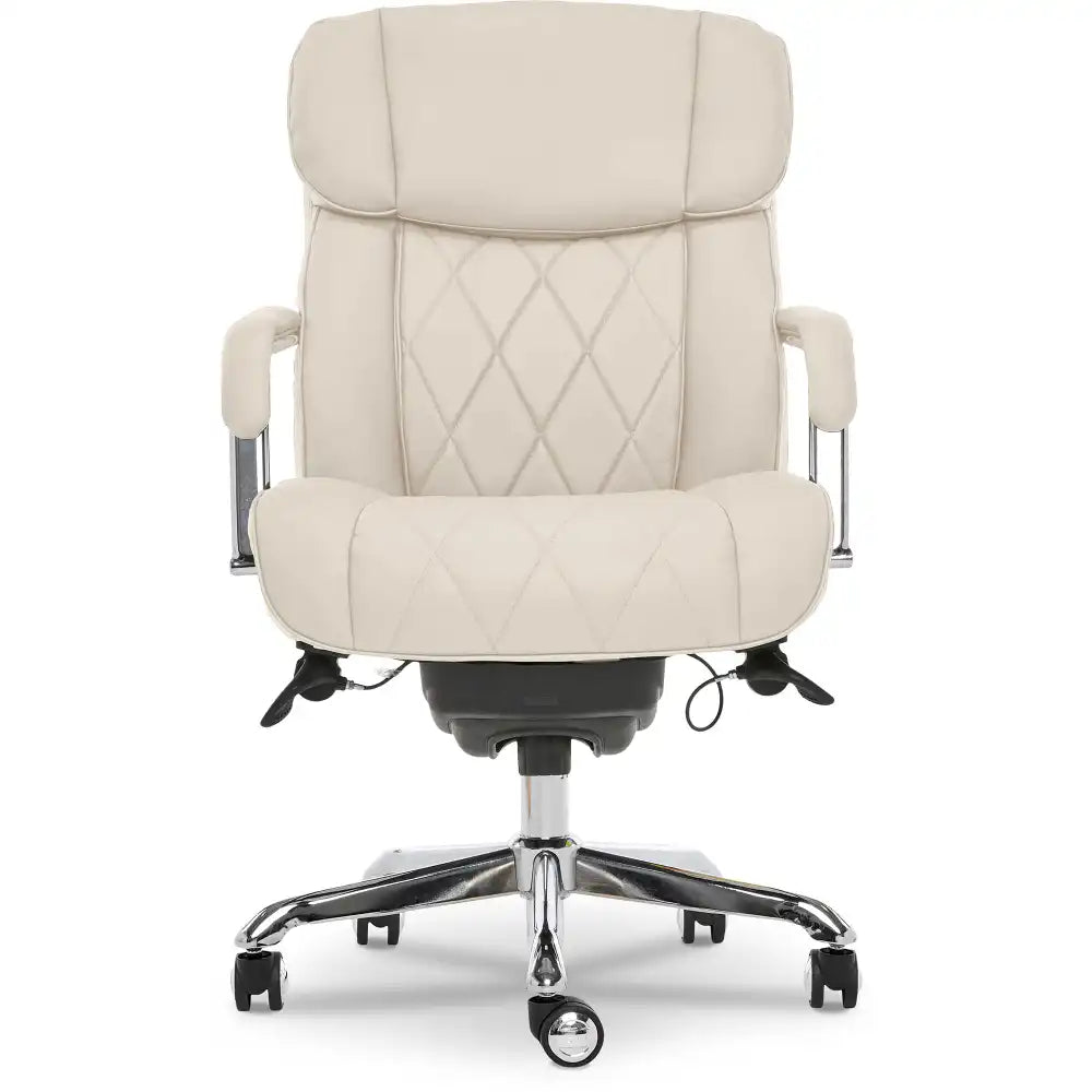 Lazboy Sutherland Quilted Leather Office Chair, Light Ivory