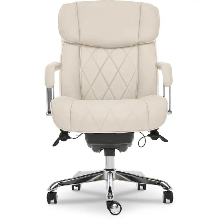 Lazboy Sutherland Quilted Leather Office Chair, Light Ivory