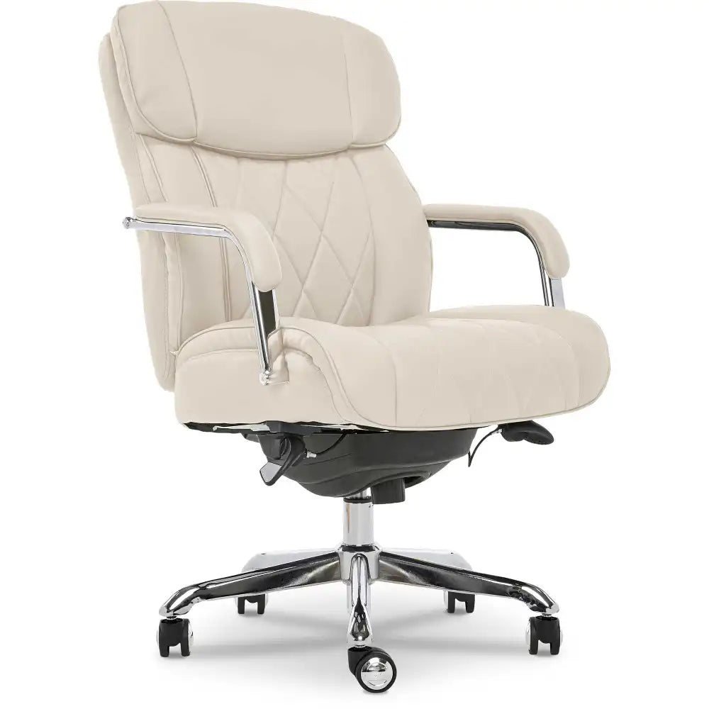 Lazboy Sutherland Quilted Leather Office Chair, Light Ivory