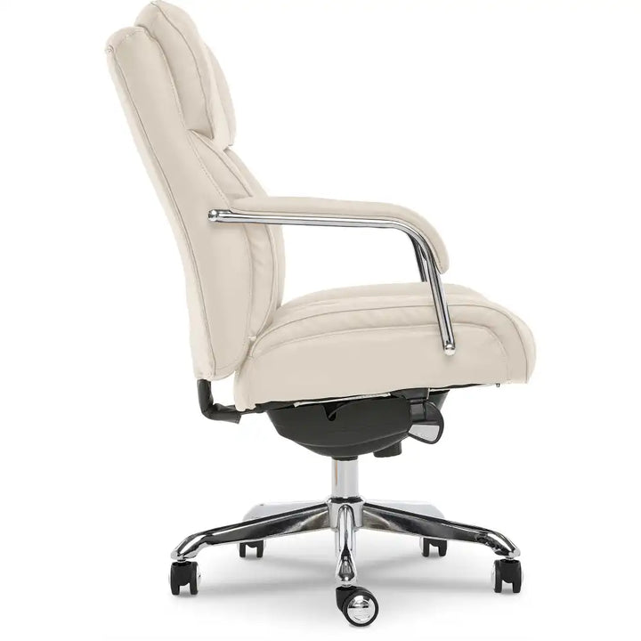 Lazboy Sutherland Quilted Leather Office Chair, Light Ivory