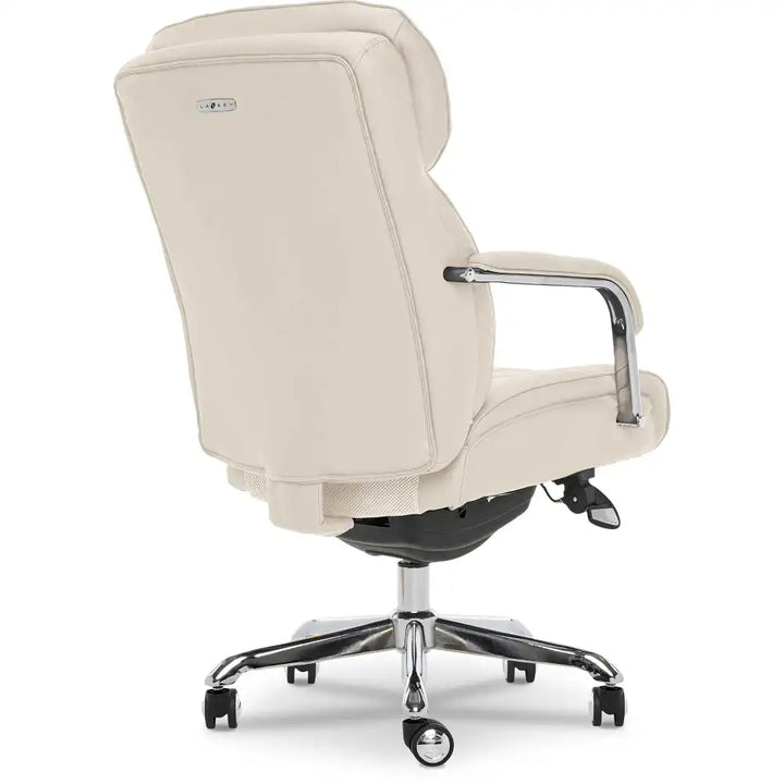 Lazboy Sutherland Quilted Leather Office Chair, Light Ivory