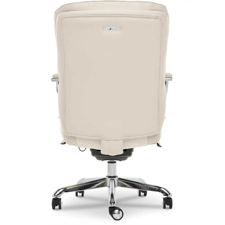 Lazboy Sutherland Quilted Leather Office Chair, Light Ivory