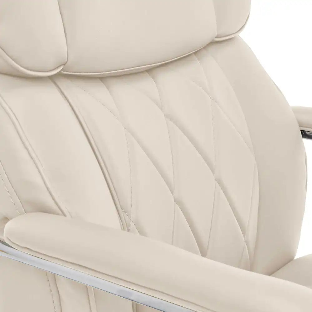 Lazboy Sutherland Quilted Leather Office Chair, Light Ivory
