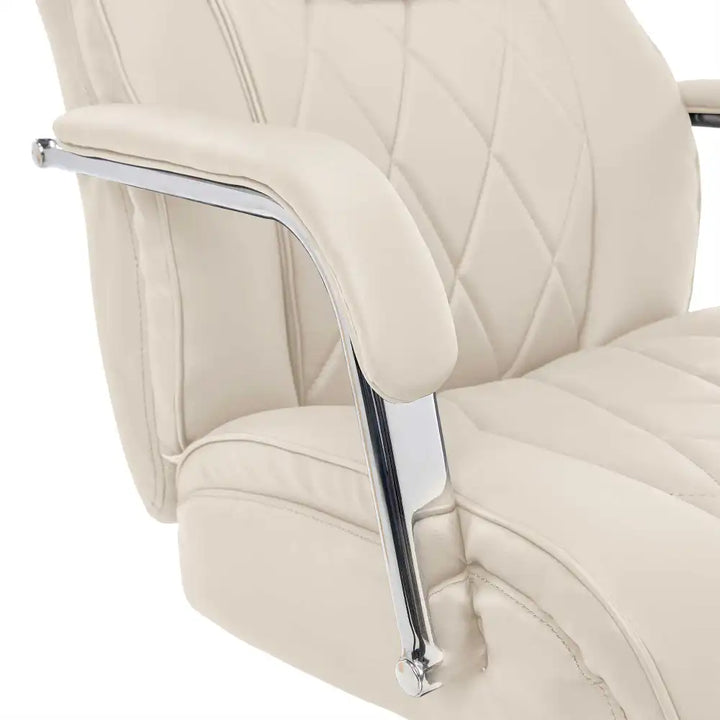 Lazboy Sutherland Quilted Leather Office Chair, Light Ivory