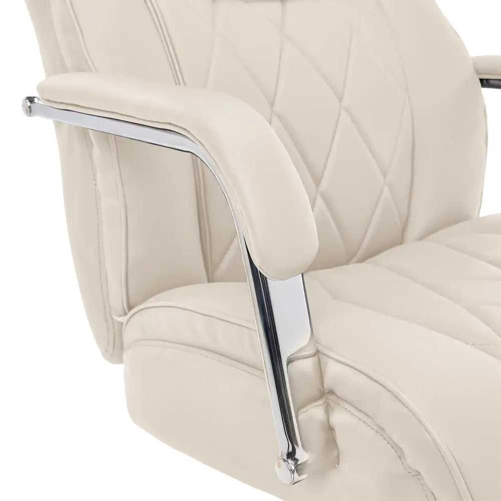 Lazboy Sutherland Quilted Leather Office Chair, Light Ivory