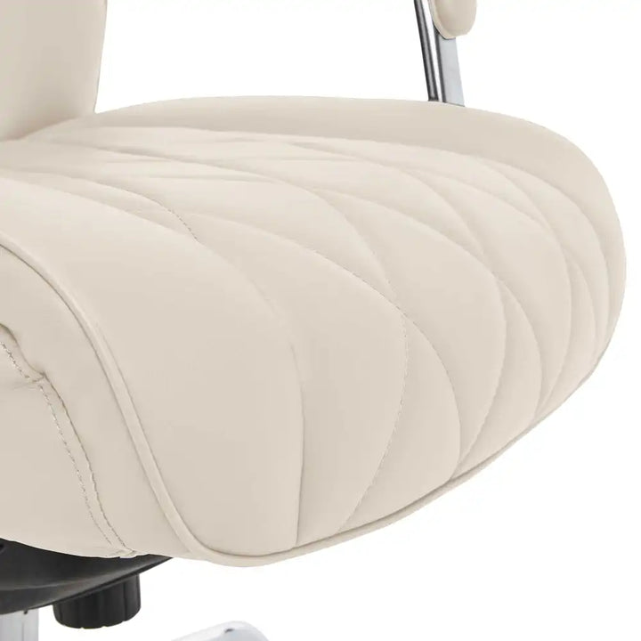 Lazboy Sutherland Quilted Leather Office Chair, Light Ivory