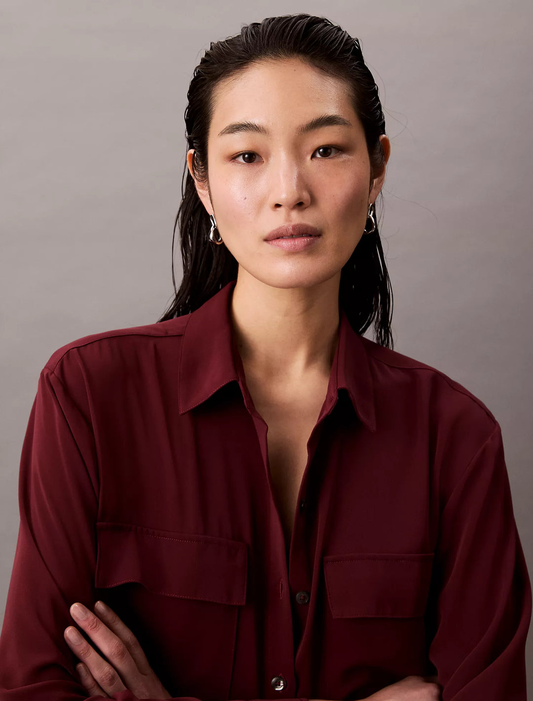 Calvin Klein Chiffon Relaxed Button-Down Shirt