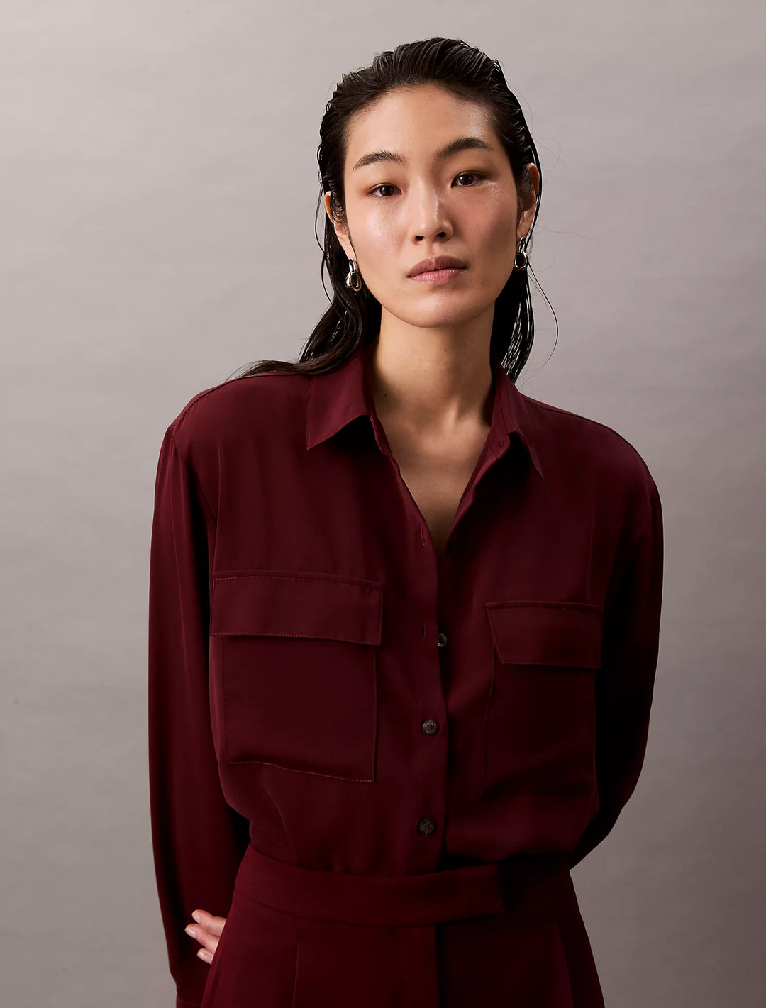 Calvin Klein Chiffon Relaxed Button-Down Shirt