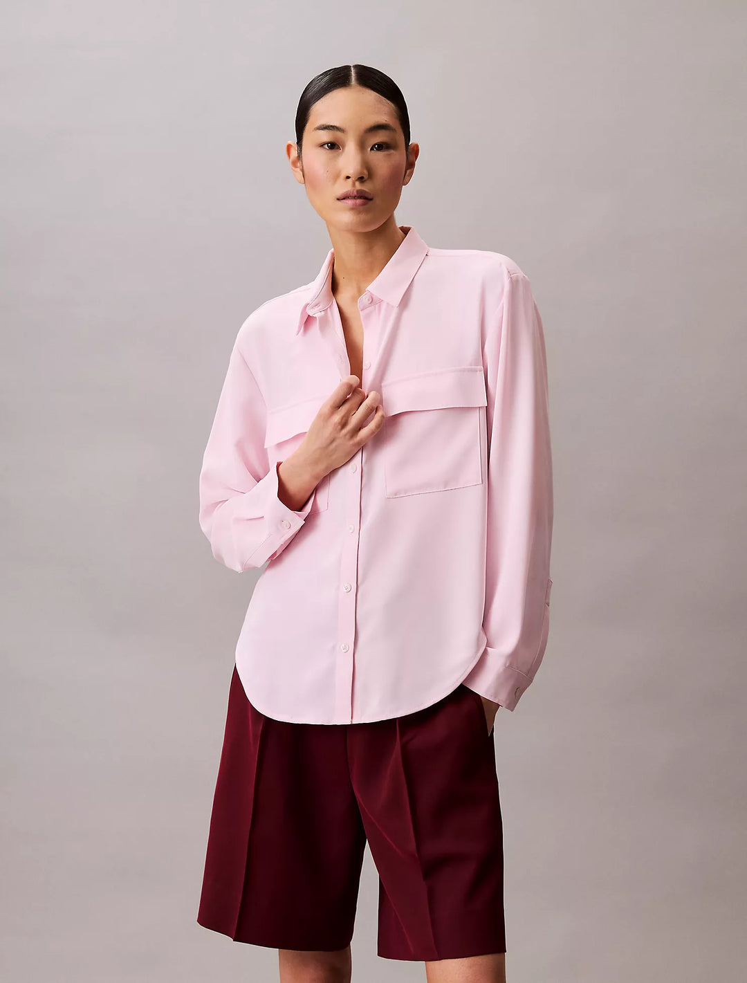 Calvin Klein Chiffon Relaxed Button-Down Shirt