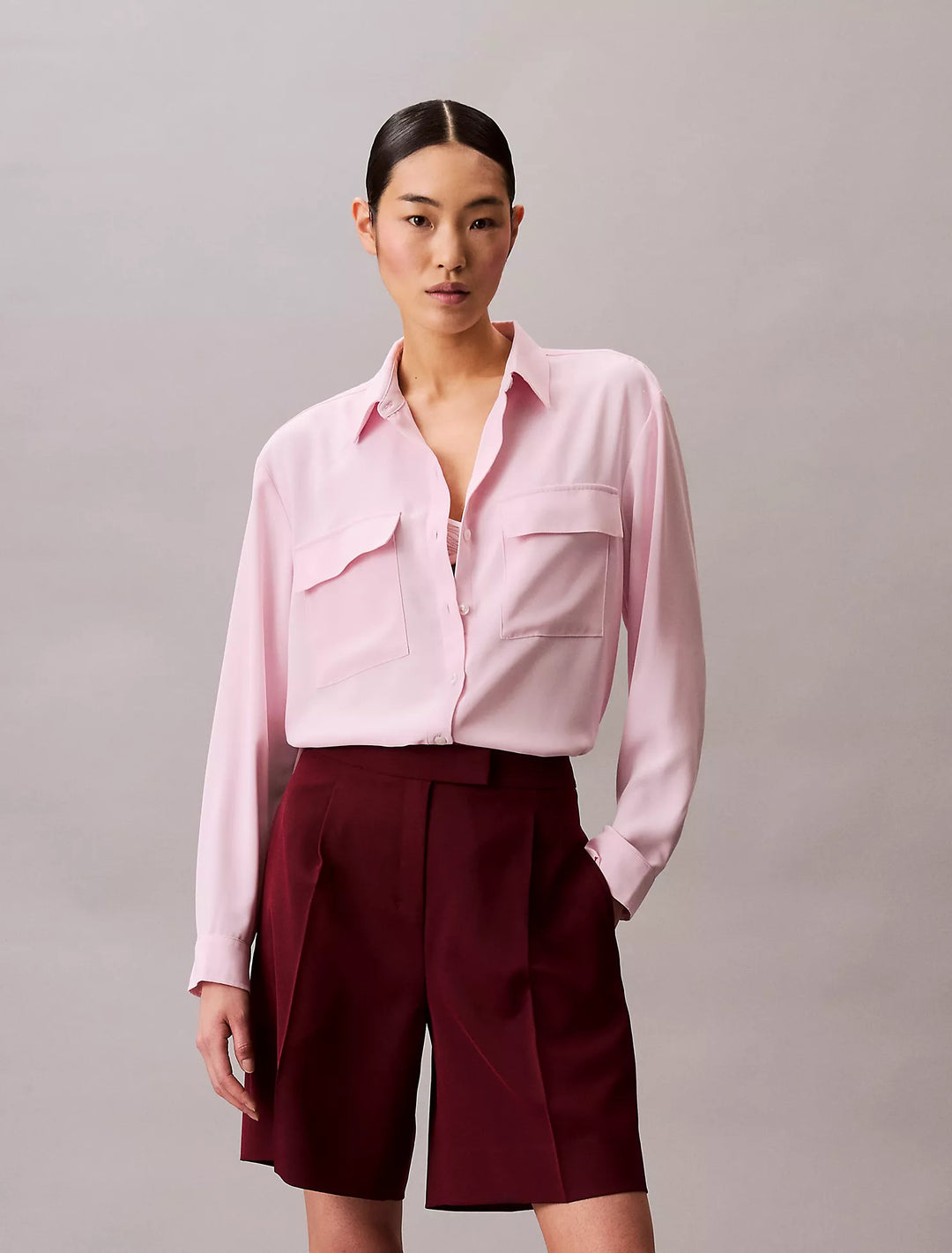 Calvin Klein Chiffon Relaxed Button-Down Shirt
