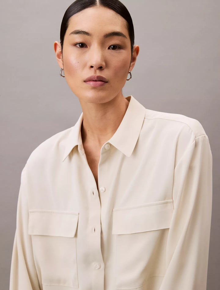 Calvin Klein Chiffon Relaxed Button-Down Shirt