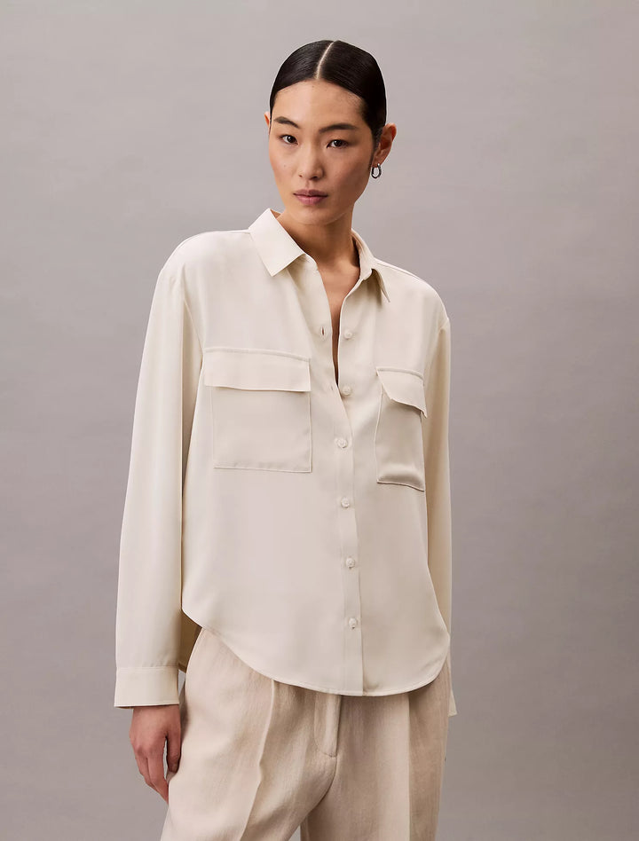Calvin Klein Chiffon Relaxed Button-Down Shirt