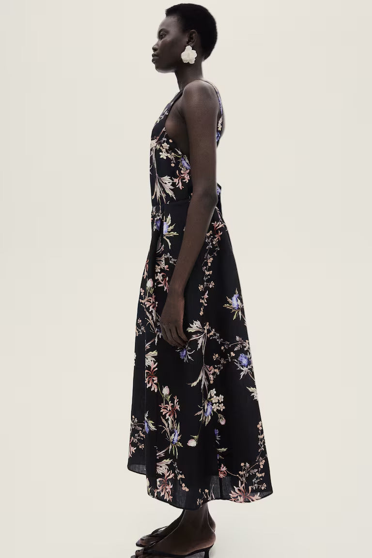 H&M Linen-Blend Tie-Back Dress