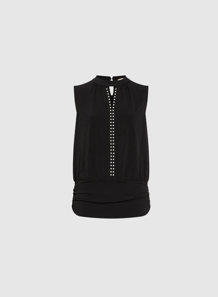 LAURA Keyhole Detail Pearl Trim Top
