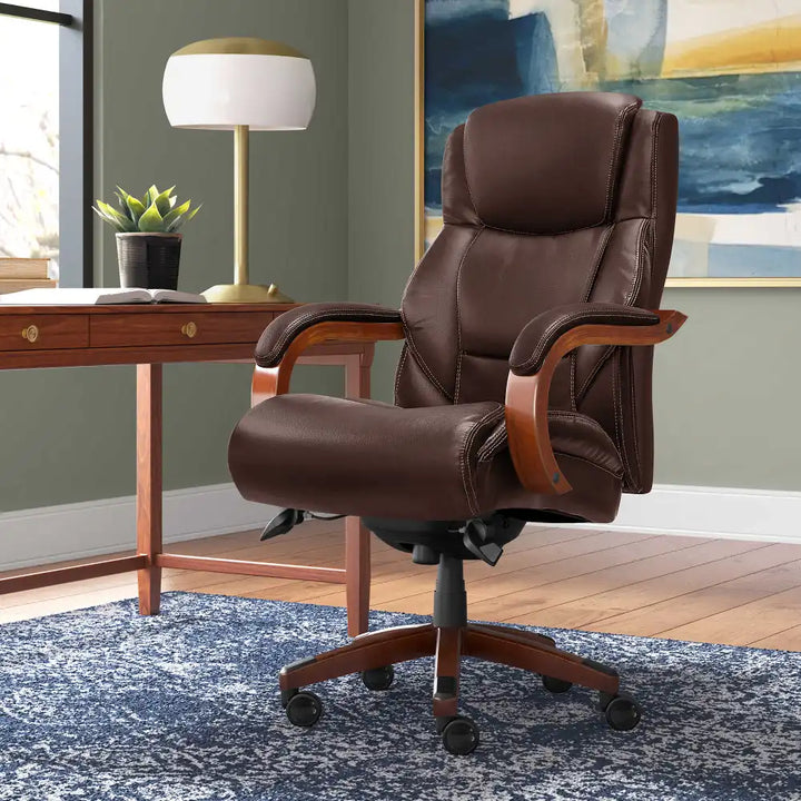 Lazboy Delano Big & Tall Executive Office Chair, Chestnut Brown with Mahogany Wood