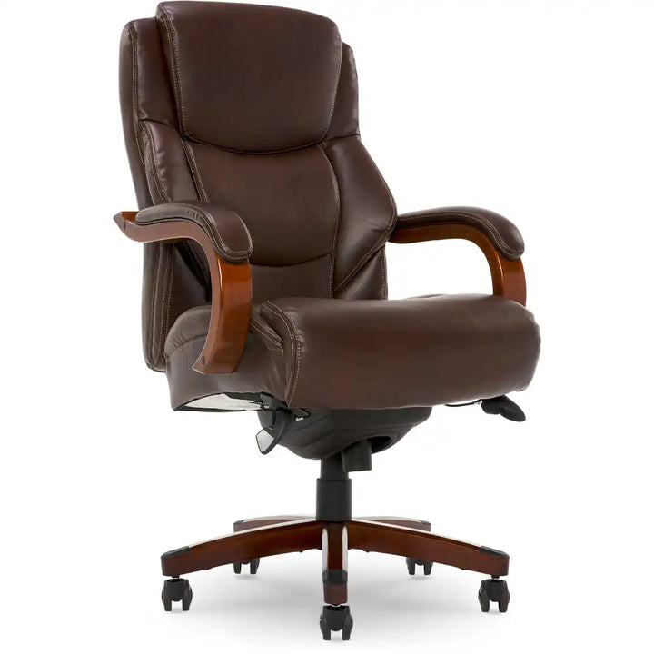 Lazboy Delano Big & Tall Executive Office Chair, Chestnut Brown with Mahogany Wood