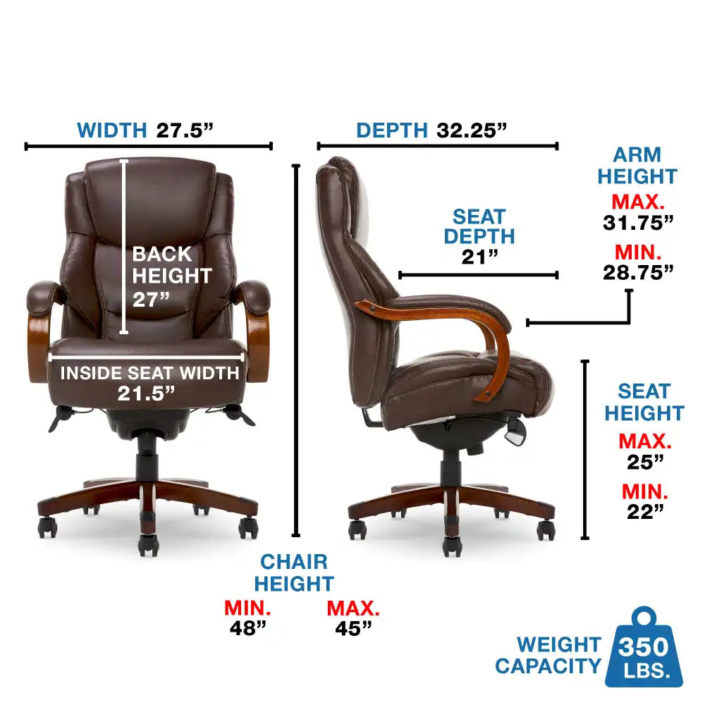 Lazboy Delano Big & Tall Executive Office Chair, Chestnut Brown with Mahogany Wood