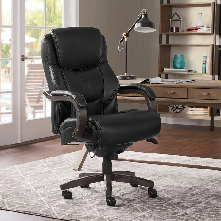 Lazboy Delano Big & Tall Executive Office Chair, Jet Black with Distressed Wood